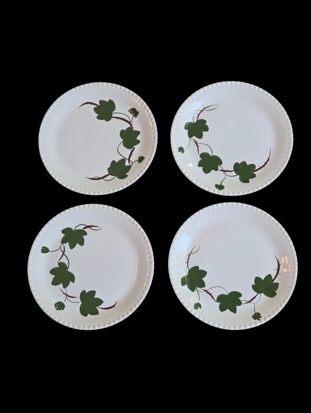 Set of 4 VTG Dinner Plates Blue Ridge Southern Ivy Hand Painted Candlewick Edges
